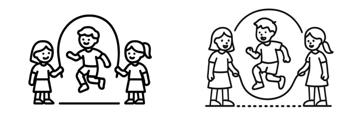 Children engaging in jump rope activity outdoors during daytime