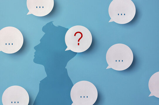Silhouette with Question Marks Ideas and Thoughts - Powered by Adobe