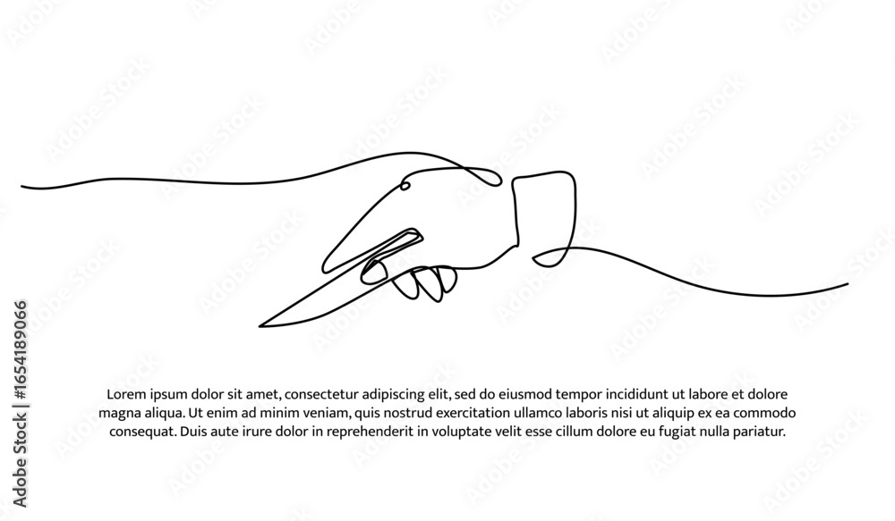 Poster one line of cut using a knife. abstract minimal continuous line.
