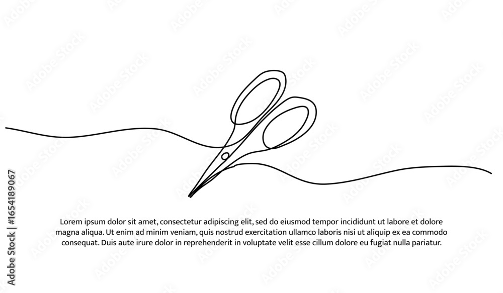 Poster one line of scissors. abstract minimal continuous line.