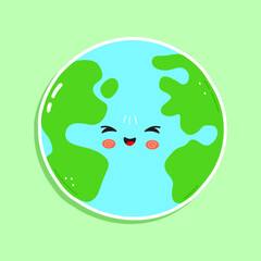 A charming cartoon illustration of planet earth with a happy, smiling face, perfect for environmental themes.