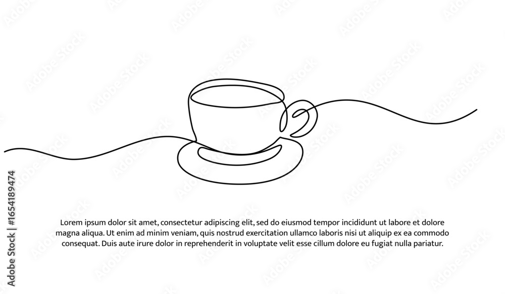 Poster one line of coffee. abstract minimal continuous line.