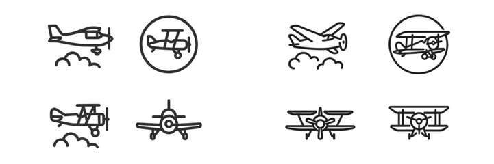 Aircraft icons in different styles on a white background