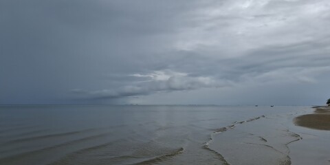Serene beach landscape before a storm coastal region photography ocean view tranquil atmosphere...