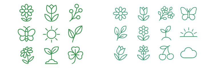 Fototapeta premium Vector illustration of popular garden elements and nature icons