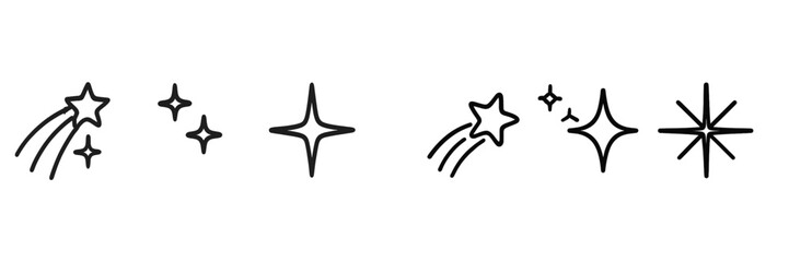Vector illustration of shooting stars and sparkling stars in black