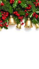 Christmas garland with gold bells and holly