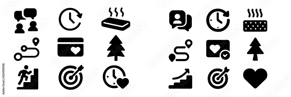 Poster black symbols depicting time and activity in a vector style