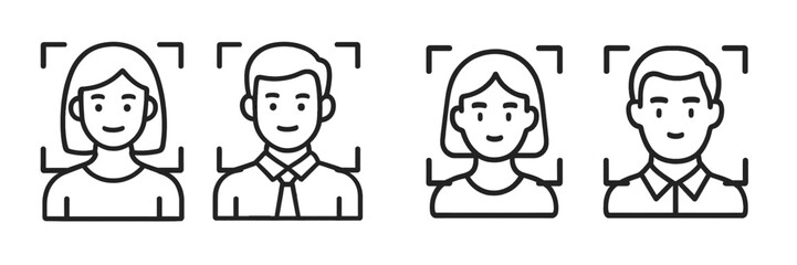 Diverse face illustrations with highlighted features