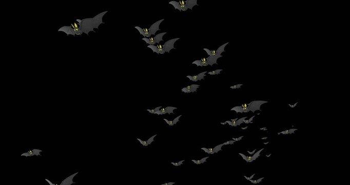 無数のコウモリが飛び出してくるアニメーション：背景透過