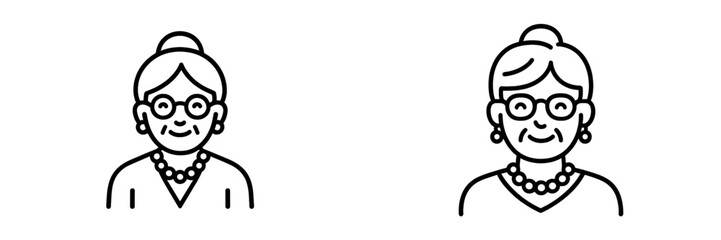 Happy elderly woman wearing glasses and pearl necklace in vector art