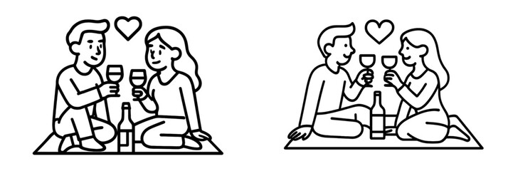 Couple enjoying a romantic picnic with wine in an outdoor setting