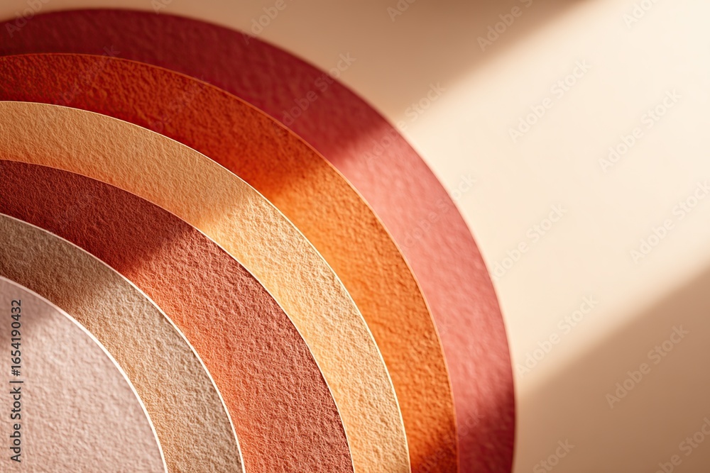 Aufkleber colorful paper circles arranged in gradient on a light background with shadow effects