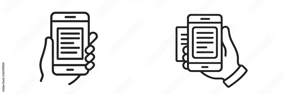 Poster hands holding smartphone and card with text in a minimalist style