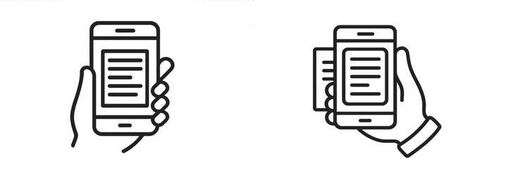 Hands holding smartphone and card with text in a minimalist style