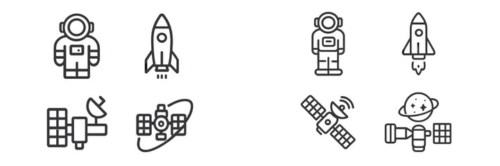 Vector illustration of astronauts and rockets in a space theme