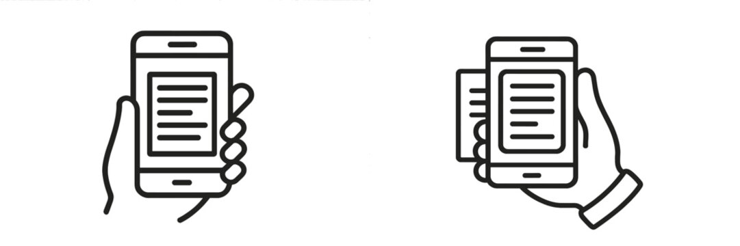 Hands holding smartphone and card with text in a minimalist style