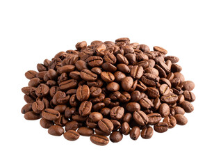 Naklejka premium Roasted brown coffee beans isolated on a white background, ready to be brewed into a rich, aromatic beverage