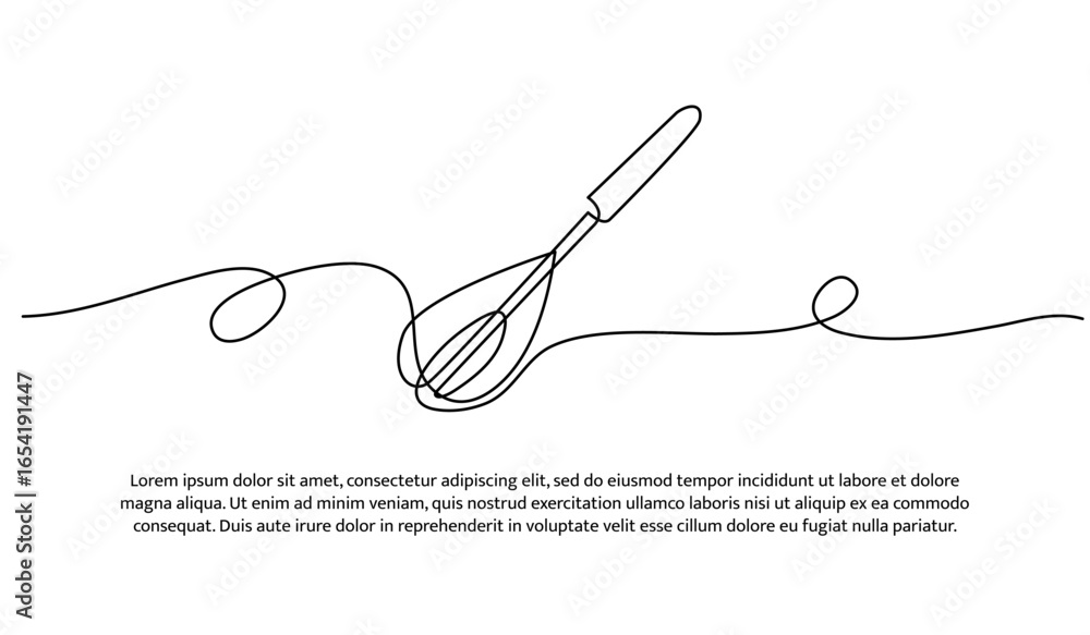 Poster one line of whisk. abstract minimal continuous line.