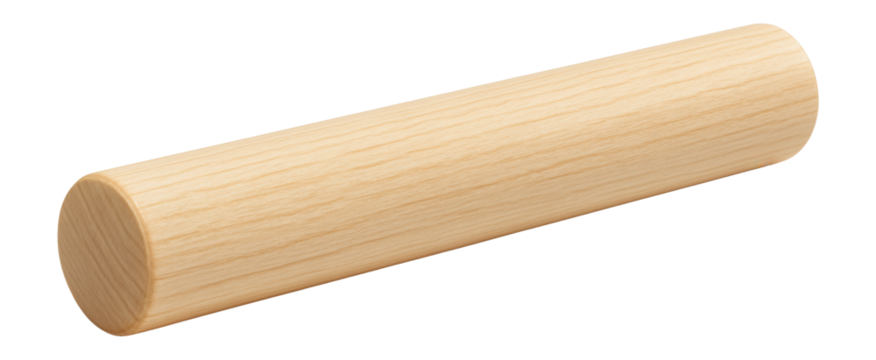 Light-colored wooden dowel rod lying horizontally.
