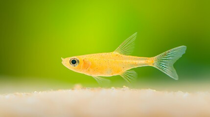 Fototapeta premium Bright yellow glofish tetra swimming in a freshwater aquarium