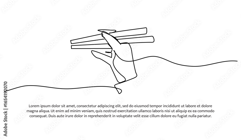 Poster one line of holding chopsticks. abstract minimal continuous line.
