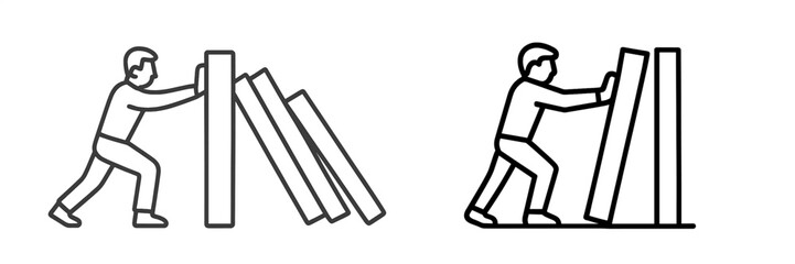 Person pushing leaning blocks in a vector illustration