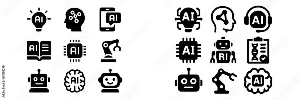 Poster various artificial intelligence icons and symbols in vector style