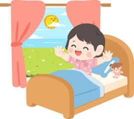 Little girl waking up in the morning