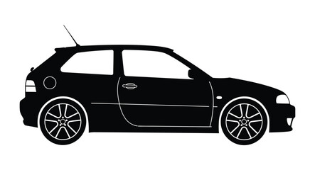 Fototapeta premium Side view of a black hatchback car with two doors and visible wheels on a white background image vector
