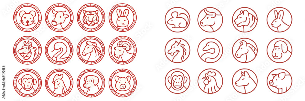 Poster animal icons in circular frames for microstock use