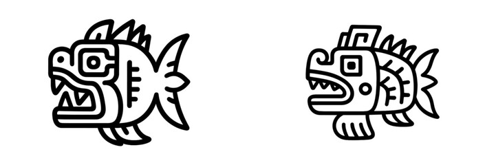 Vector illustration of tribal fish symbols in black and white
