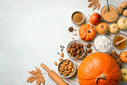 Autumn fall baking background with seasonal food ingredients