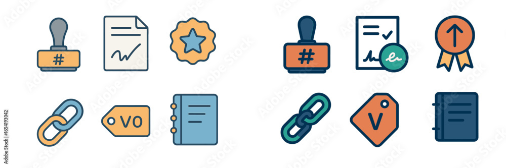 Poster icons representing various office and organizational tools designed for digital productivity enhance