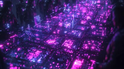 Neon Cybernetic Interface with Data Visualization and Digital Design