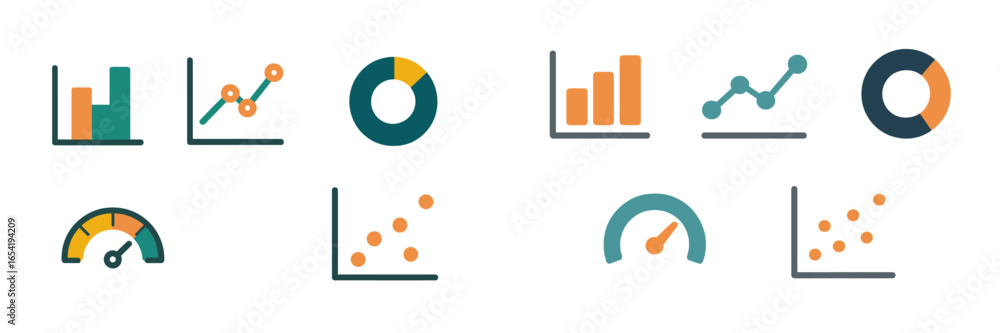 Poster collection of modern vector icons for data visualization and analytics