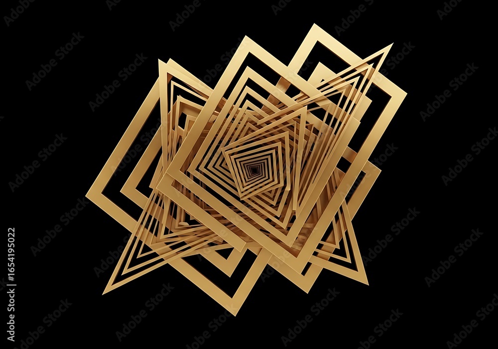 Poster abstract geometric design with gold squares and triangles on black background