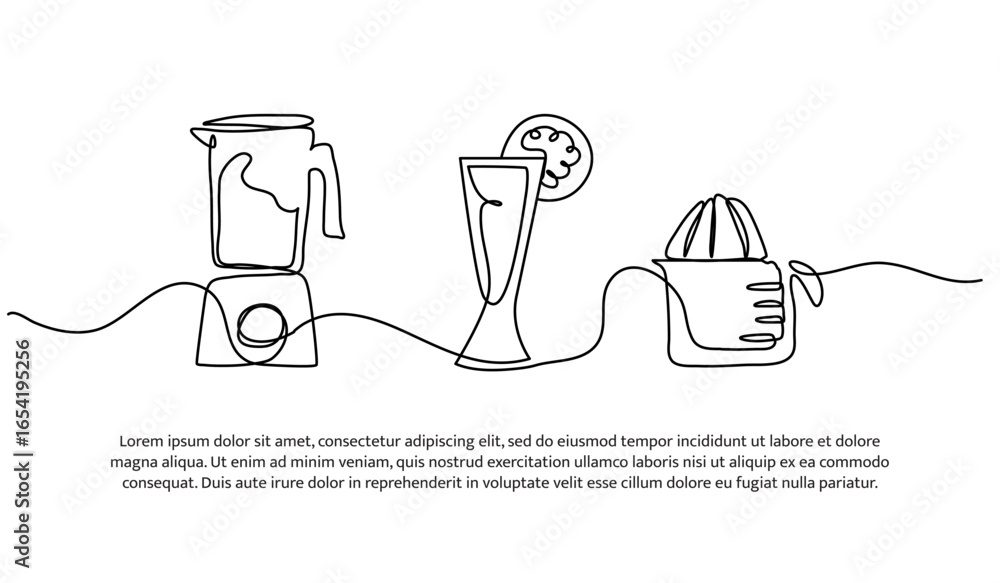 Poster continuous line design of juice making. single line decorative element drawn on white.