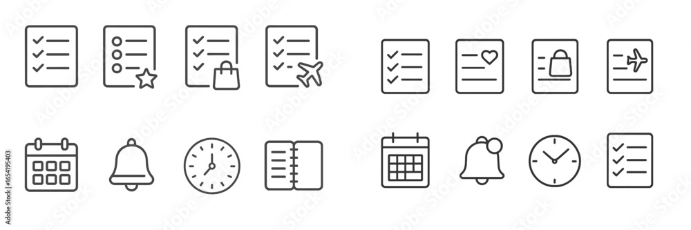 Poster line art icons of checklists and scheduling elements