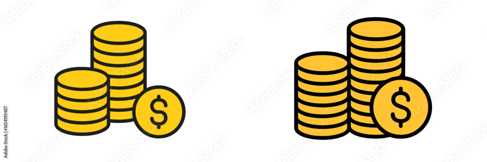 Poster coin stacks symbolize wealth in a financial context at a modern workspace during daytime