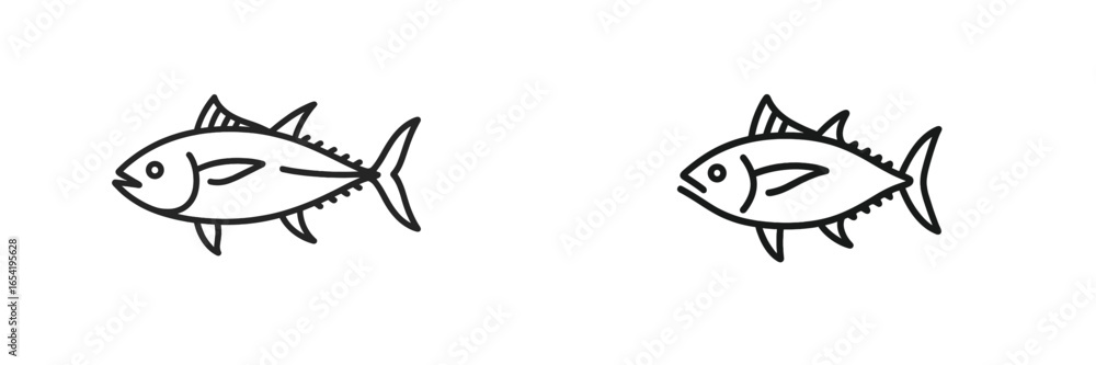Poster multiple fish illustrations in a simple black and white style featuring distinct outlines and stream