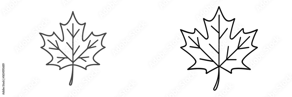 Poster two simple line drawings of maple leaves showcasing intricate details and natural design elements pe