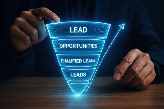 Sales funnel with lead generation and business growth concept