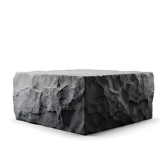 Large monolithic podium with raw unpolished edges, realistic 3D render, isolated on pure white background.
