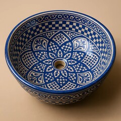 Naklejka premium Handcrafted Blue Mosaic Ceramic Basin – Glossy Finish, Minimalist Design