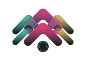 Gradient arrows overlapping abstract design isolated on a transparent background blue bright