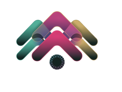 Gradient arrows overlapping abstract design isolated on a transparent background blue bright