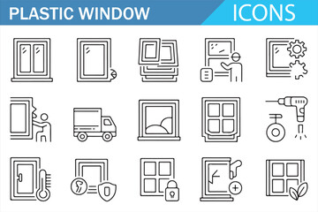 Icon Set for Plastic Window Features Including Security and Insulation