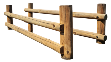 Natural wood log fence construction isolated on a transparent background wooden fence