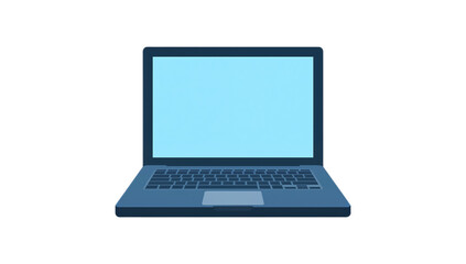 A blue laptop computer with a light blue screen is centered on a white background.